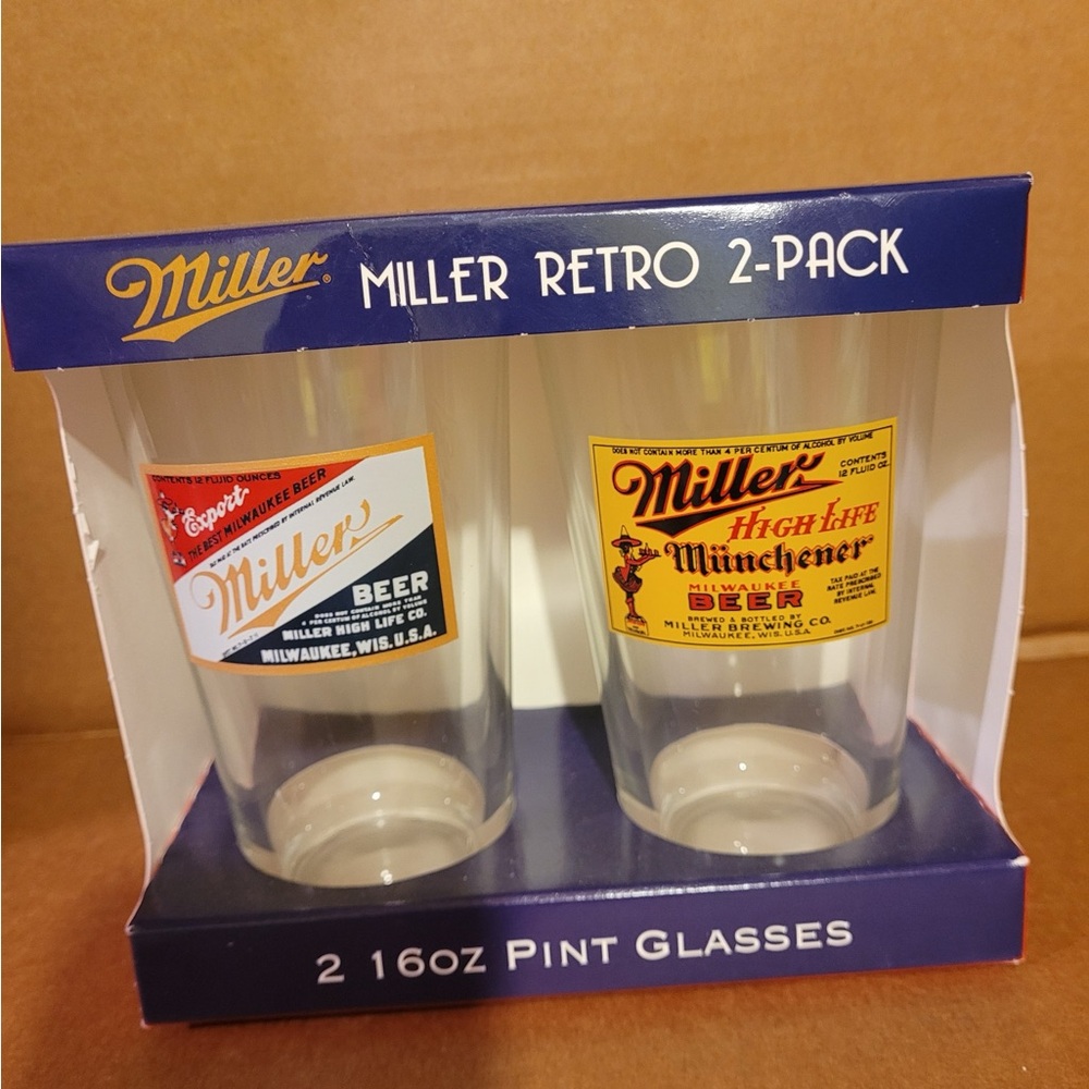 Miller Retro 2-Pack Pint Glasses - Yellow and White